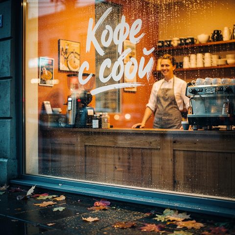Кофейня с надписью на окне — результат FLUX.2 Pro